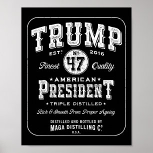 Poster Trump Presidente 47 Vintage Whiskey Label 2024 Vic