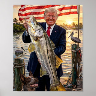 Poster Trump Segurando um Robalo — Arte Patriótica de Pes