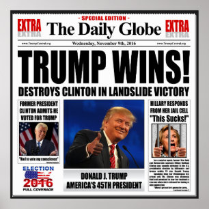 Póster Trump Vence! Cartaz Engraçado Anti Clinton Extra G