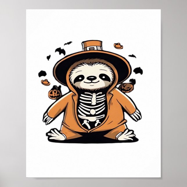 Poster Truque de preguiça de esqueleto assustador ou trat (Frente)