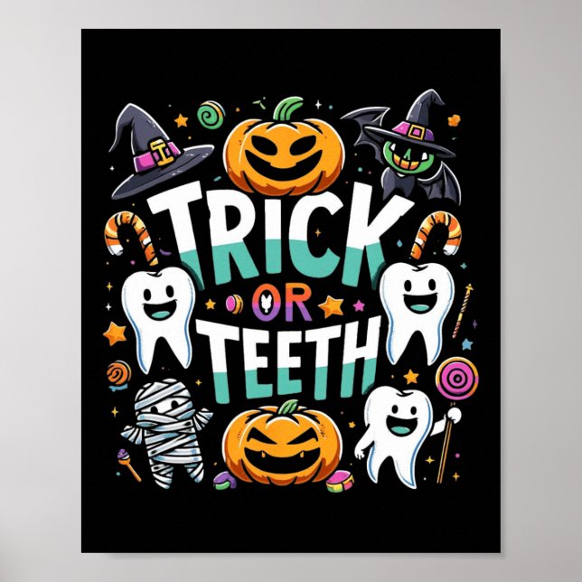 Poster Truque Ou Dente Engraçado Dentista Halloween Denta (Frente)