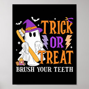 Poster Truque Ou Tratar Escove Seus Dentes Cute Ghost Hal