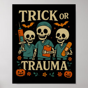 Poster Truque Ou Trauma Esqueleto De Pumpkin No Halloween