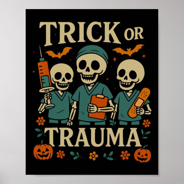 Poster Truque Ou Trauma Esqueleto De Pumpkin No Halloween (Frente)