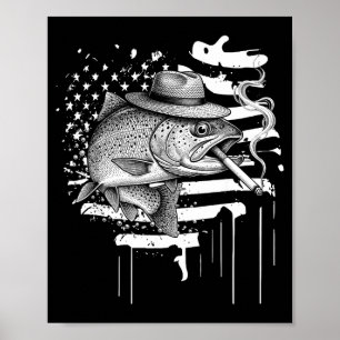 Poster Truta legal fumando peixe humor de pescador ao ar