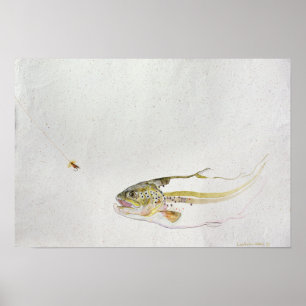 Póster Truta que persegue a mosca de um pescador