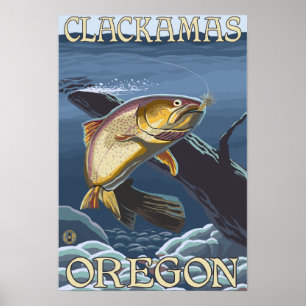 Póster Truta que pesca o secção transversal - Clackamas