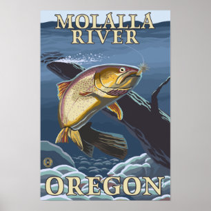 Póster Truta que pesca o secção transversal - rio de
