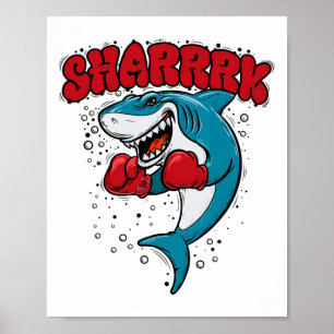 Poster Tubarão Baleia Boxeador Engraçado Com Luvas Vermel