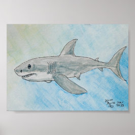 Poster Tubarão Branco Aquarela