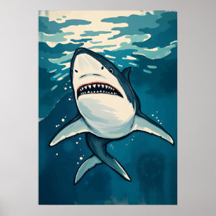 Poster Tubarão-branco Excelente - Arte de Predador Oceâni