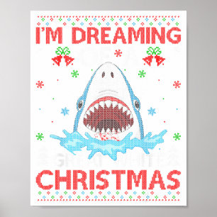 Poster Tubarão Branco Feio Suéter de Natal Caça de Tubarã
