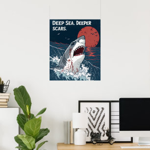 Poster Tubarão Branco Grande Cicatrizes Profundas do Mar 
