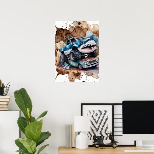 Poster Tubarão Caminhão Monstro Salpico de Lama Aniversár
