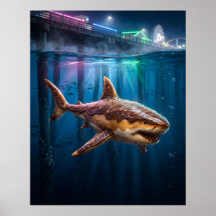Poster Tubarão de Donut Neon Pier
