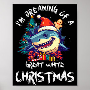 Poster Tubarão de Natal Chapéu do Papai Noel Xmas Mandíbu