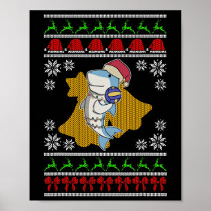 Poster Tubarão de Voleibol Luzes de Natal Ugly Sweater Sa