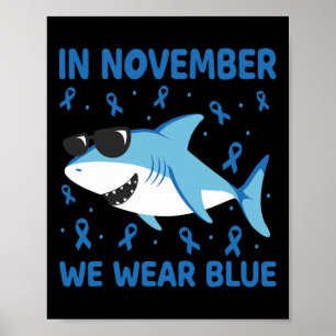 Poster Tubarão Em Novembro Nós Vestimos Diabetes Azuis Ga