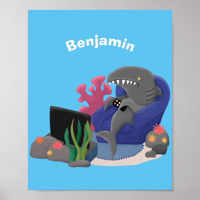 Poster Tubarão engraçado assistindo desenhos animados na  (Frente)
