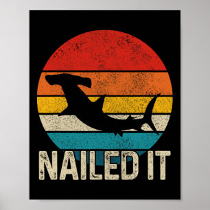 Poster Tubarão Martelo Acertou em Cheio Vintage Piada de 