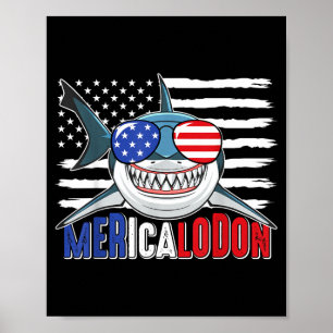 Poster Tubarão Merica Engraçado 4 de Julho Megalodon Amer