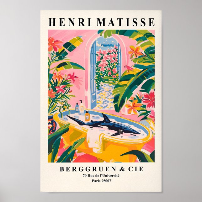 Poster Tubarão Na Bathtub Art Impressão, Engraçado Beach  (Frente)