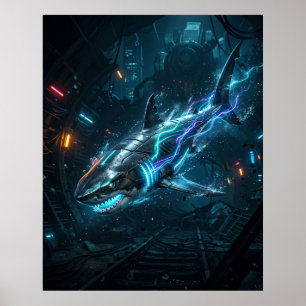 Poster Tubarão Neon Metro Abismo