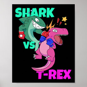 Poster Tubarão Vs Dinossauro T Rex Luvas Para Crianças Ra