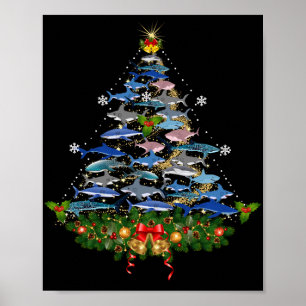Poster Tubarões de Natal com tubarão dão presentes a mulh