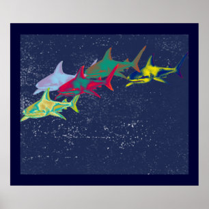 Póster tubarões decorativos para paredes