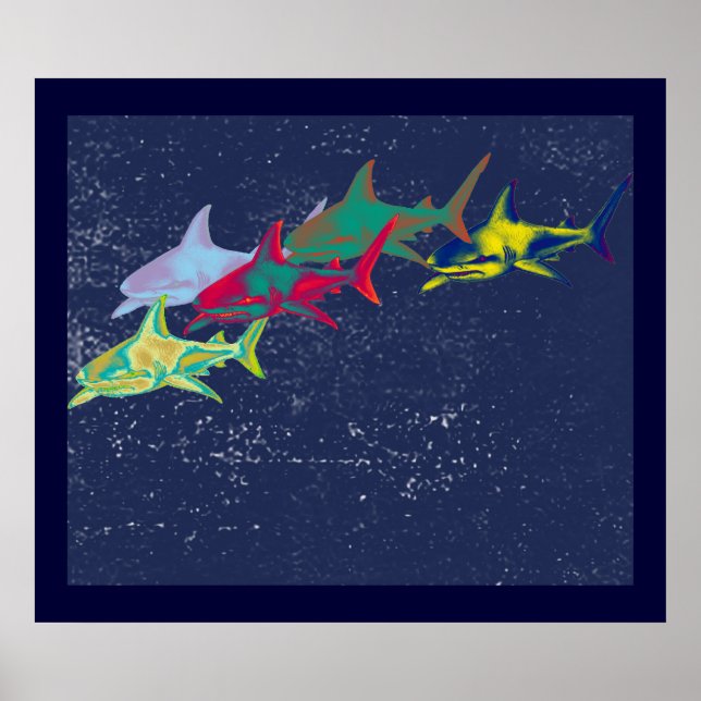 Póster tubarões decorativos para paredes (Frente)