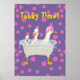 Poster Tubby Time Três Patos na Banheira Aquarela 