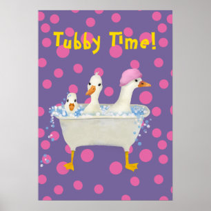 Poster Tubby Time Três Patos na Banheira Aquarela