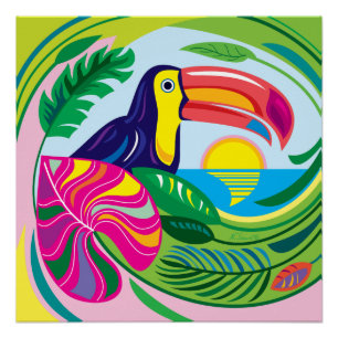 Póster Tucano e Folhas Tropicais