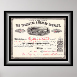Poster Tuckerton Railroad Company Stock Certificate 1918~