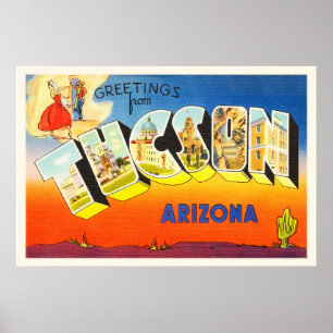 Póster Tucson Arizona AZ Antiga Viagens vintage Souvenir