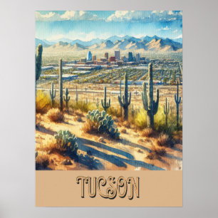 Poster Tucson e Saguaro Watercolor