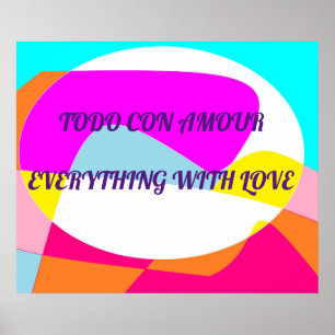 Poster Tudo com amor em padrões azuis cor-de-rosa