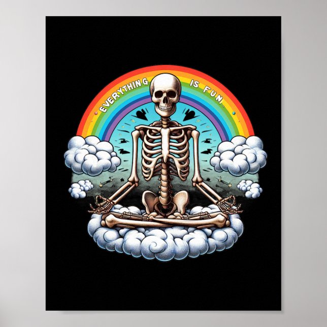 Poster Tudo É Meditação Divertida Esqueleto Com Arco-Íris (Frente)