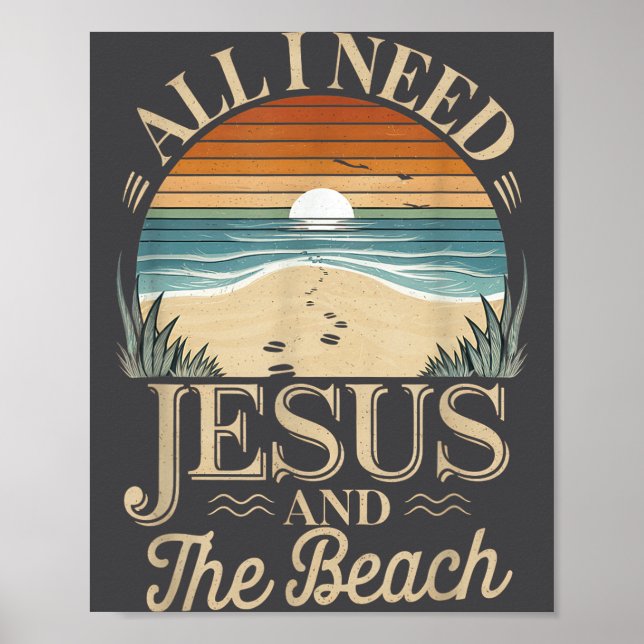 Poster Tudo o que eu preciso Jesus e a Praia Cristão Engr (Frente)