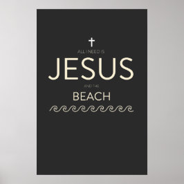 Poster Tudo o que Preciso é Jesus e a Praia Citação Crist