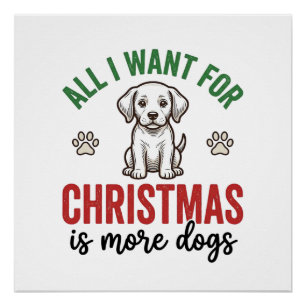 Póster Tudo o que Quero no Natal é Mais Cachorros Vintage