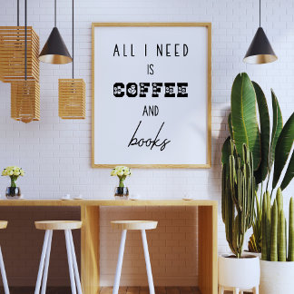 Poster Tudo que preciso é café e livros engraçados
