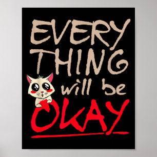 Poster Tudo Vai Ficar Bem Gato Divertido Dito Motivaciona