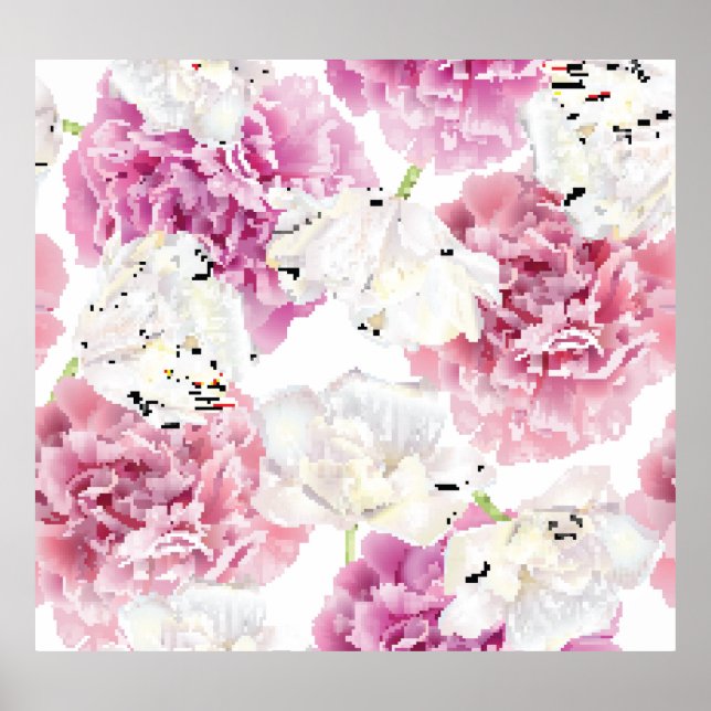 Poster Tulip Branca de Peony Rosa Vintage (Frente)