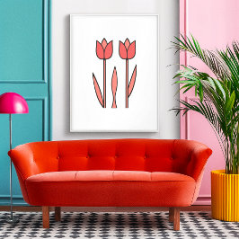 Poster Tulip Duo Retroativo - Simplicidade Floral Negrito