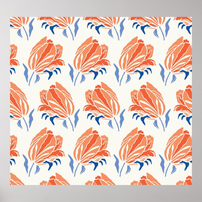 Poster Tulipa Barroca: Vintagem Botânica Linocut (Frente)