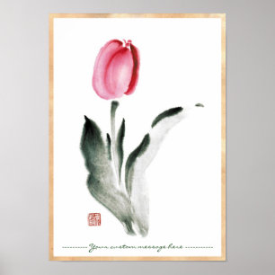 Poster Tulipa chinesa oriental clássica da flor da tinta