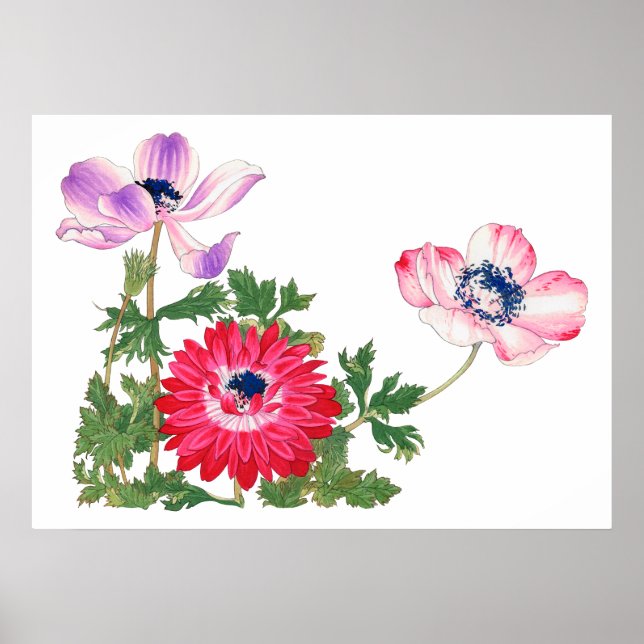 Poster Tulipa rosa, vintage arte japonesa (Frente)