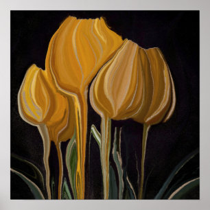 Poster Tulipa Trio Dourada em Preto